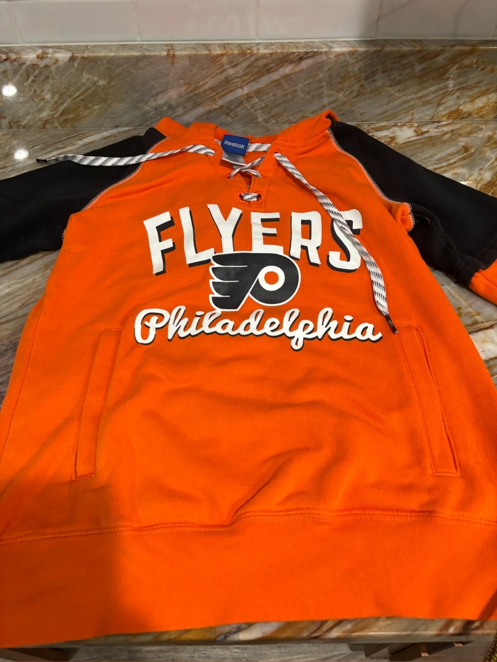 Reebok Men’s Flyers Orange and Black Crewneck Sweater